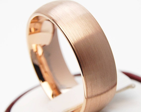 Tungsten Ring Rose Gold Wedding Bridal Band Men Women 8MM Wide Classic Brushed Design Size 5 to 15 His or Her Anniversary Engagement Gift