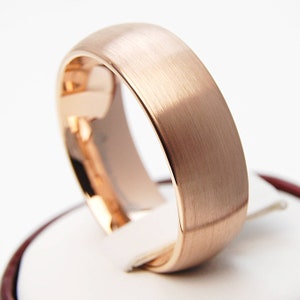 Tungsten Ring Rose Gold Wedding Bridal Band Men Women 8MM Wide Classic Brushed Design Size 5 to 15 His or Her Anniversary Engagement Gift