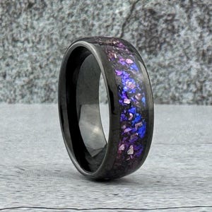 Black Wedding Band Alexandrite Ring Tungsten Carbide Purple Ring Men Anniversary Band Polished Design 8mm Size 5 to 12 Engagement Ring