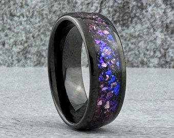 Black Wedding Band Alexandrite Nebula Ring Tungsten Carbide Purple Ring Men Anniversary Band 8mm Size 5 to 13 Engagement Ring
