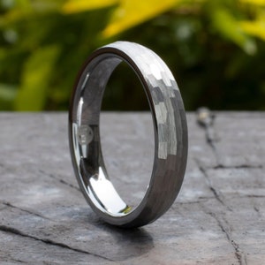 4MM Hammered Tungsten Ring Grey Wedding Bridal Band Women Men Thin Classic Domed Brushed Size 4 to 14 His Her Anniversary Engagement Gift