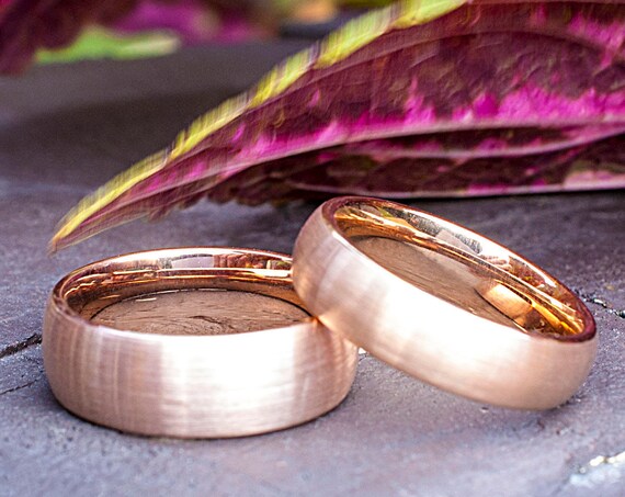 Rose Gold Tungsten Ring Men Women Classic Wedding Band Brush 8MM 6MM Set Or Single Ring Size 4-15 Husband Wife Anniversary Gift Engrave Opt