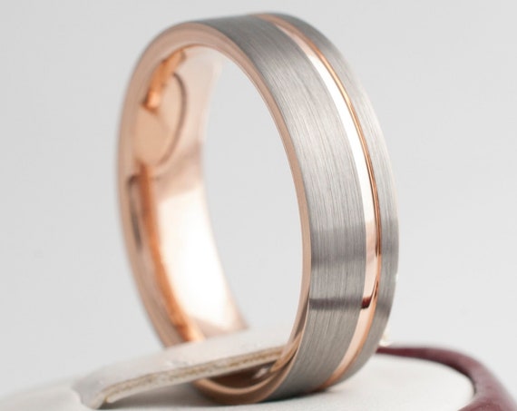 6MM Tungsten Ring Rose Gold Wedding Band Women Men Light Grey Brushed Design Sizes 4 to 14 Anniversary Engagement Gift Engraving Service