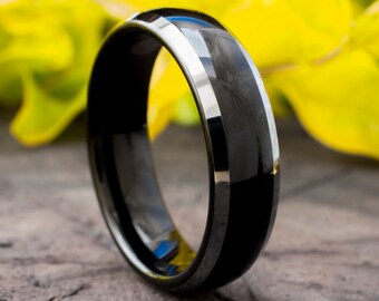 Black Tungsten Ring Male Wedding Band White Grey Shiny Edges High Polished Finished 6MM Size 5 to 14 Special Men Women Anniversary Gift