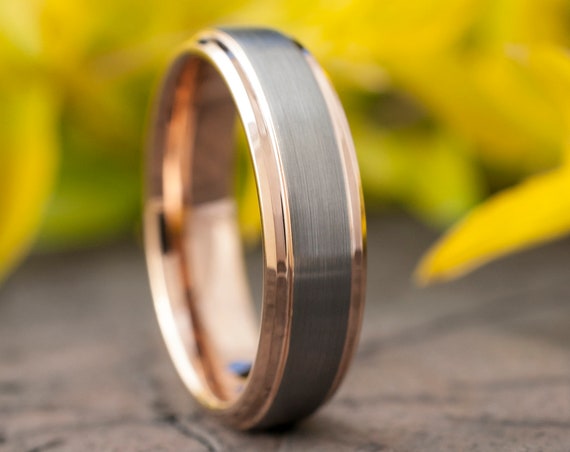Rose Gold Tungsten Ring Men Women Wedding Band Beveled Edge Grey Brushed Design 6MM Size 5 6 7 8 9 10 11 12 13 14 Anniversary Love Gift