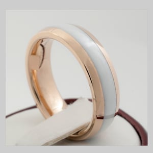 Rose Gold Tungsten Carbide Ring White Wedding Band Women Men High Polished Ceramic Design 6MM Size 4 to 14 His Her Elegant Anniversary Gift