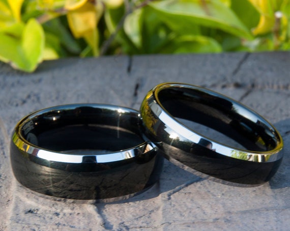 Black Tungsten Ring Men Women Wedding Bands High Polished 8MM 6MM Size 5-14 Pair Set Or single Anniversary Ring Personal Engraving Available