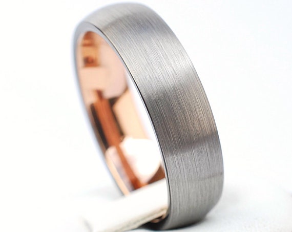 Rose Gold Tungsten Ring Men Women Wedding Bridal Band Grey Brushed Classic Design 6MM Size 5 6 7 8 9 10 11 12 13 14 Anniversary Special Gift