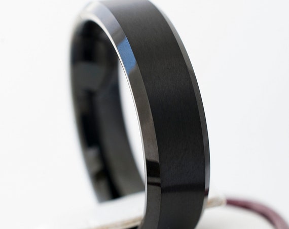 Black Tungsten Ring Men Wedding Band Brushed Design Women 6MM Size 4 to 14 Comfort Fit His Her Marriage Engagement Anniversary Love Gift