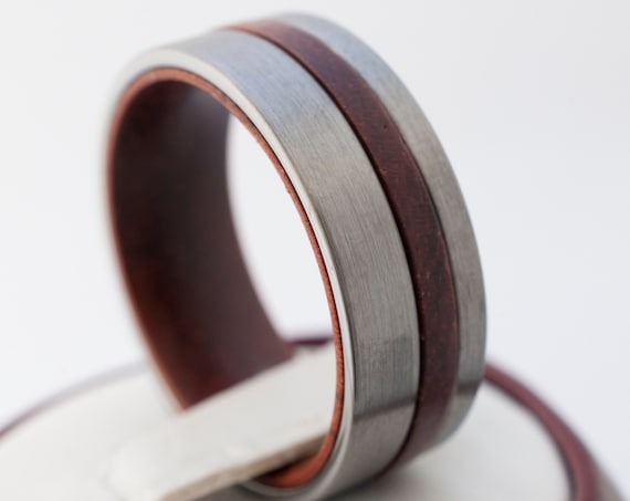 Wood Tungsten Ring Men Wedding Band Grey Brushed 8MM Comfort Fit Design Sizes 5 to 15 His Beautiful Husband Anniversary Love Special Gift
