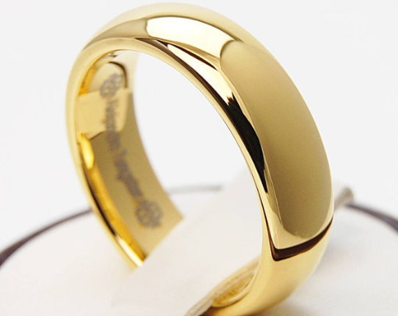 Tungsten Gold Ring Wedding Band Classic Polished Shiny Men Women 6MM Size 4 To 15 His Her Engagement Anniversary Love Male Female Gift