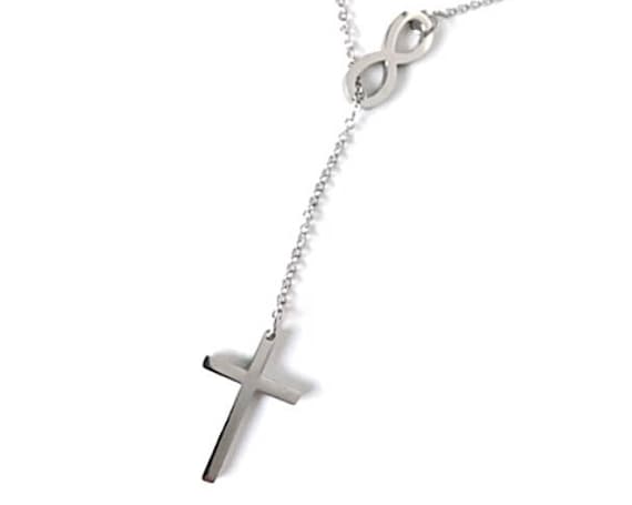 Infinity Cross Necklace Stainless Steel Beautiful Fashion Women's Small Charm Religious Jewelry Valentines Day Gift Shiny Silver Tone