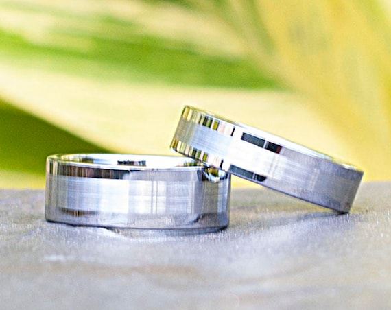 Men Tungsten Ring Women Wedding Band Classic Grey Brushed Design 8MM 6MM Size 6 to 14 His Her Anniversary Set Or Single Ring Love Gift