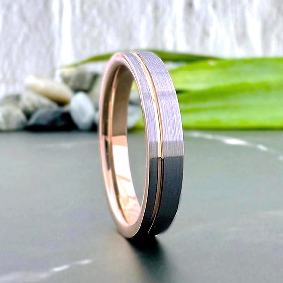 Thin Mens Wedding Band Rose Gold Silver Gray Women Tungsten Ring 4MM Skinny Anniversary Ring