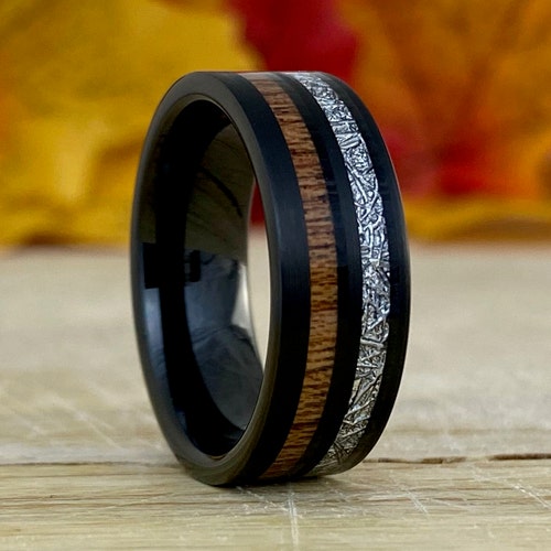 Black Tungsten Ring Wood Inside Wedding Band Brushed Rosewood - Etsy