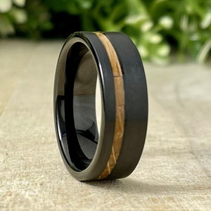 Black Barrel Wood Tungsten Ring Men Wedding Band 8MM Brushed - Etsy