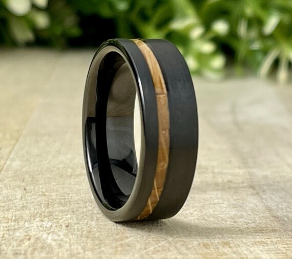 Black Barrel Wood Tungsten Ring Men Wedding Band 8MM Brushed Comfort Fit Design Size 5 to 15 His Unique Anniversary Gift Engagement Promise