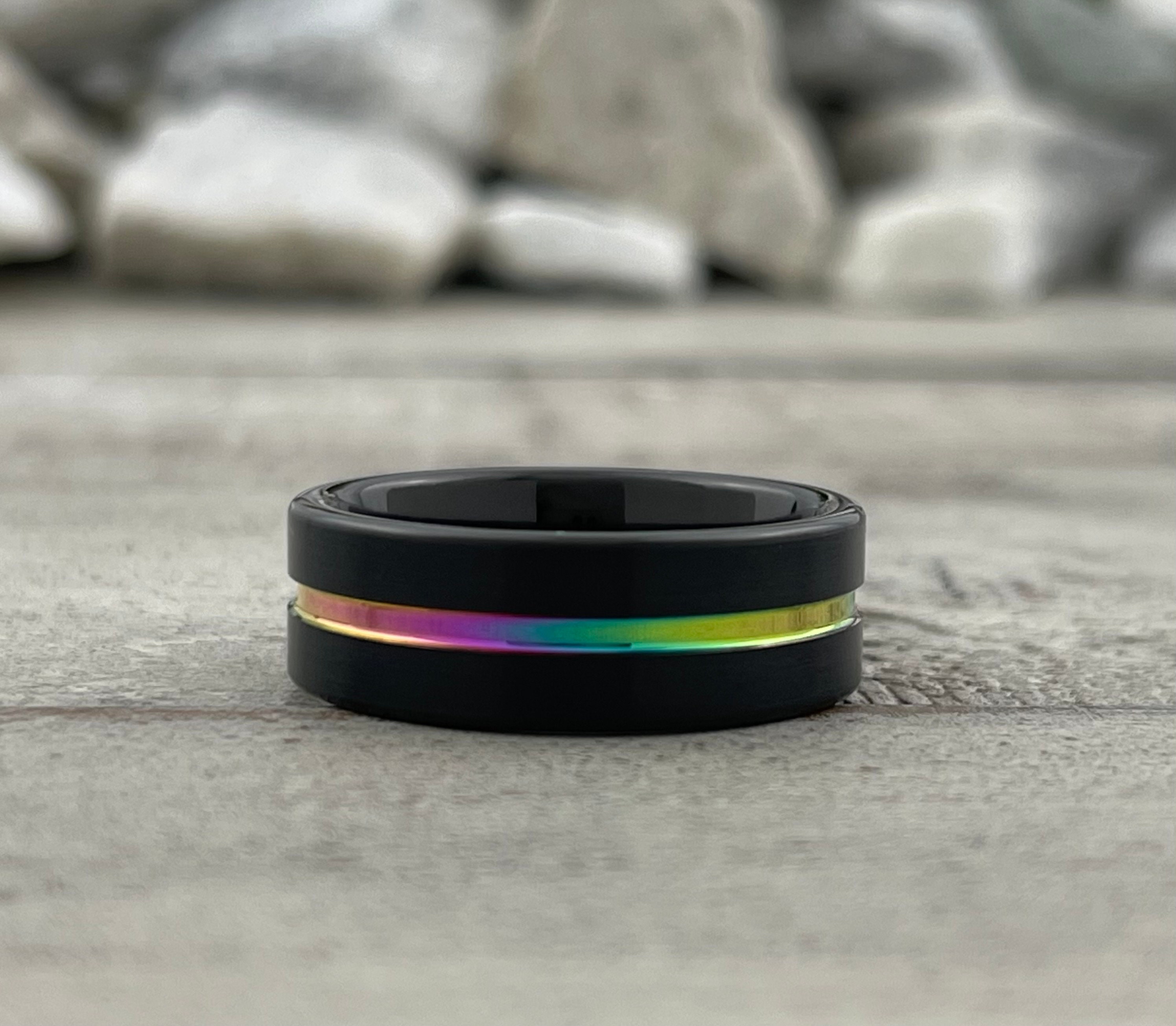 Rainbow and Black Ring Mens Womens Stainless Steel Promise Wedding Band Sz  6-13 | eBay