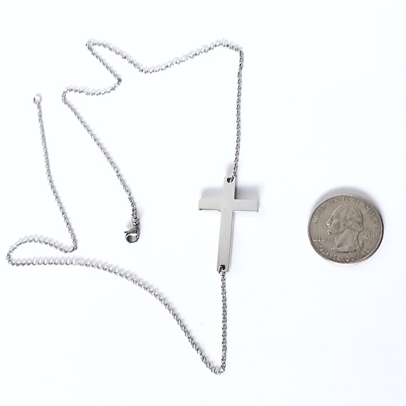 Cross Necklace Sideways Stainless Steel Women's Religious Fashion Jewelry  Shiny Silver Color Valentines Day Gift With Free Shipping