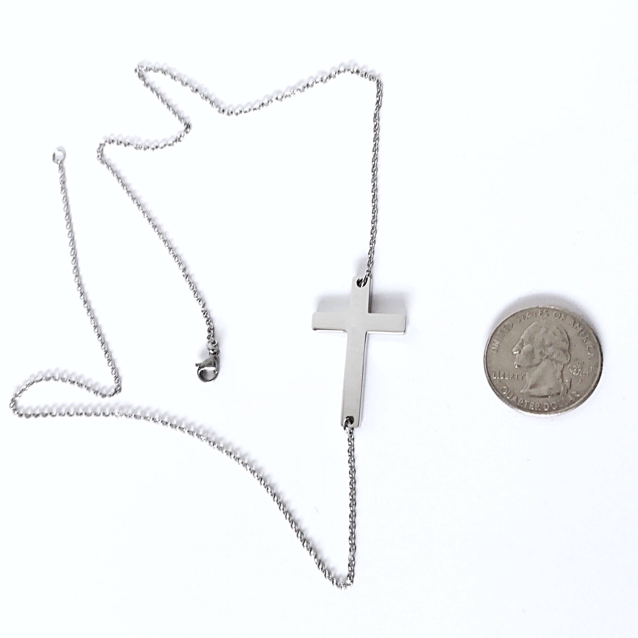 Cross Necklace Sideways Stainless Steel Women's Religious Fashion Jewelry  Shiny Silver Color Valentines Day Gift With Free Shipping