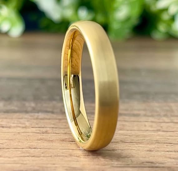 Thin Tungsten Ring Gold Wedding Bridal Band Women 4MM Classic Brushed Design Size 4 to 14 His Hers Anniversary Engagement Love Special Gift