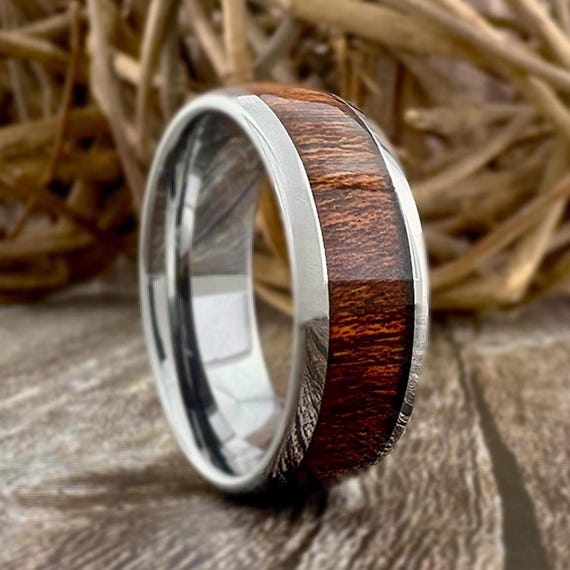 Wood Wedding Band For Men Or Women Silver Gray Shiny 8MM Tungsten Ring Male Unique Anniversary Engagement Ring
