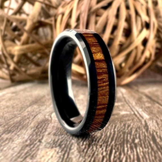 Unisex Wedding Band Black Tungsten Ring Wood Inlay Men Women 6MM Anniversary Engagement Ring