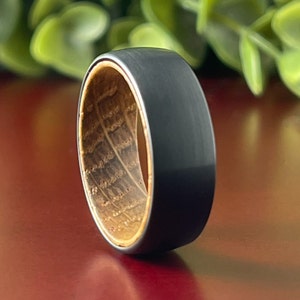 Whiskey Barrel Wood Ring Black Tungsten Carbide Men's Wedding Band Anniversary Gift for Him 8MM Width Size 5 to 14 Male Engagement Ring