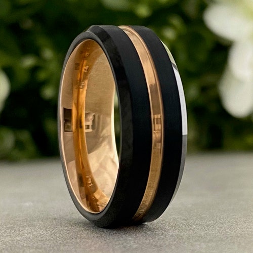 Gold Tungsten Wedding Band Black Tungsten Wedding Ring | Etsy
