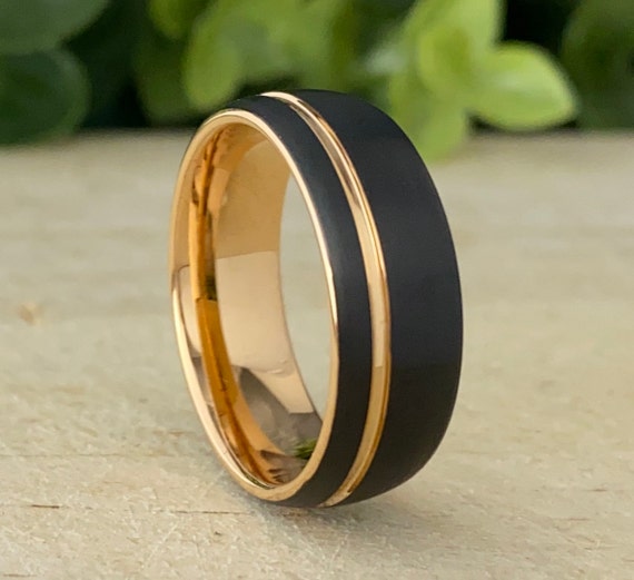 Rose Gold Tungsten Ring Wedding Band Men BlackTwo Tone Matte Brushed Style His 8MM Size 5 to 15 Great Anniversary Engagement Marriage Gift