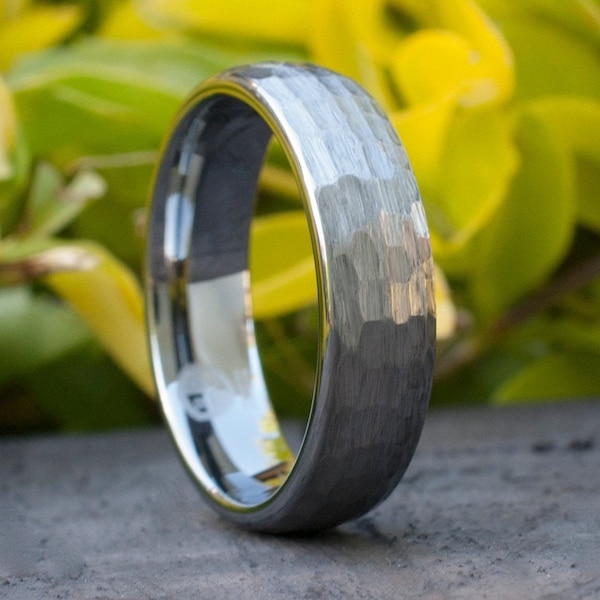 6MM Hammered Tungsten Ring Grey Brushed Men Wedding Band Women Classic Marriage Circle Size 5 to 14 His or Hers Anniversary Engagement Gift