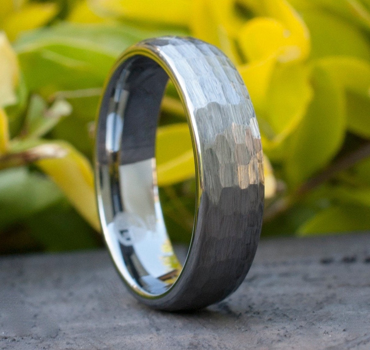 6MM Hammered Tungsten Ring Grey Brushed Men Wedding Band