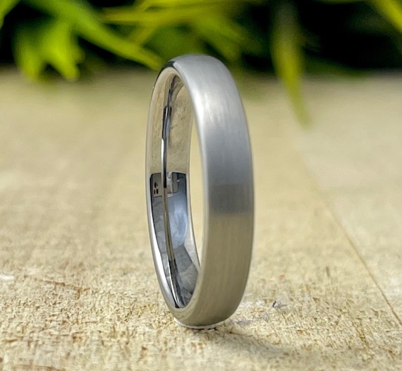 Tungsten Ring Women Wedding Bridal Band Grey Silver Color Brushed Domed Thin Design 4MM Size 4 to 14 Men Anniversary Gift Engagement Ring