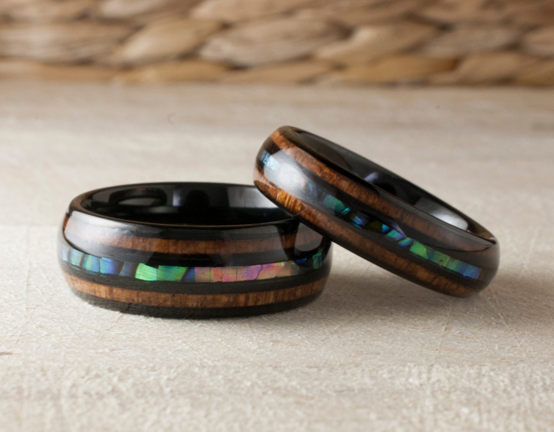 Three Keys Jewelry Abalone Shell Inlay Tungsten ring