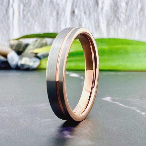 4MM Tungsten Ring: Rose Gold, Silver, Gray - Thin Wedding Band Men and Women Pink Engagement Ring