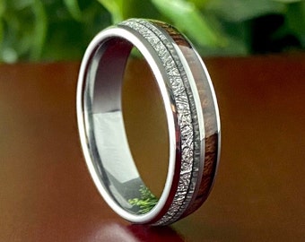 Wood Meteorite 6MM Grey Male Tungsten Ring Female Wedding Band Size 5 to 14 Men Women Anniversary Elegant Engagement Gift His Her Promise