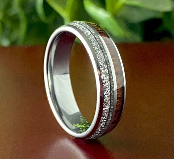 Wood Meteorite 6MM Grey Male Tungsten Ring Female Wedding Band Size 5 to 14 Men Women Anniversary Elegant Engagement Gift His Her Promise