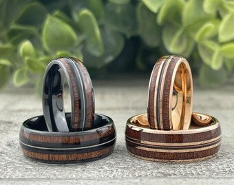 Wood Guitar String Black Tungsten Ring Set Men Women Wedding