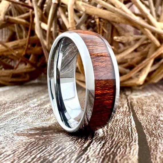 Wood Wedding Band For Men Or Women Silver Gray Shiny 8MM Tungsten Ring Male Unique Anniversary Engagement Ring
