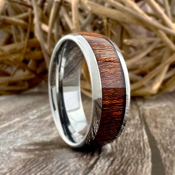 Wood Wedding Band For Men Or Women Silver Gray Shiny 8MM Tungsten Ring Male Unique Anniversary Engagement Ring