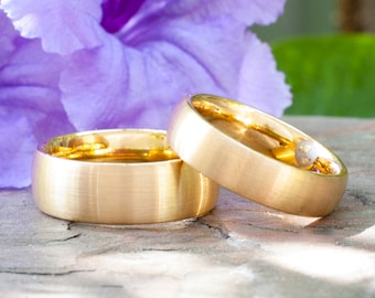 Gold Tungsten Ring Set, Brushed Satin Wedding Bands (6MM, 8MM)