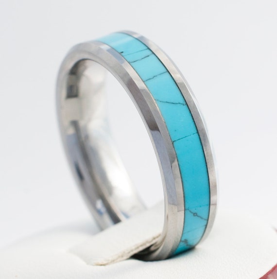 Turquoise Tungsten Ring 6mm Men Women Wedding Band Anniversary Engagement Comfort Fit Promise Ring Size 4 to 14 Husband Wife Special Gift