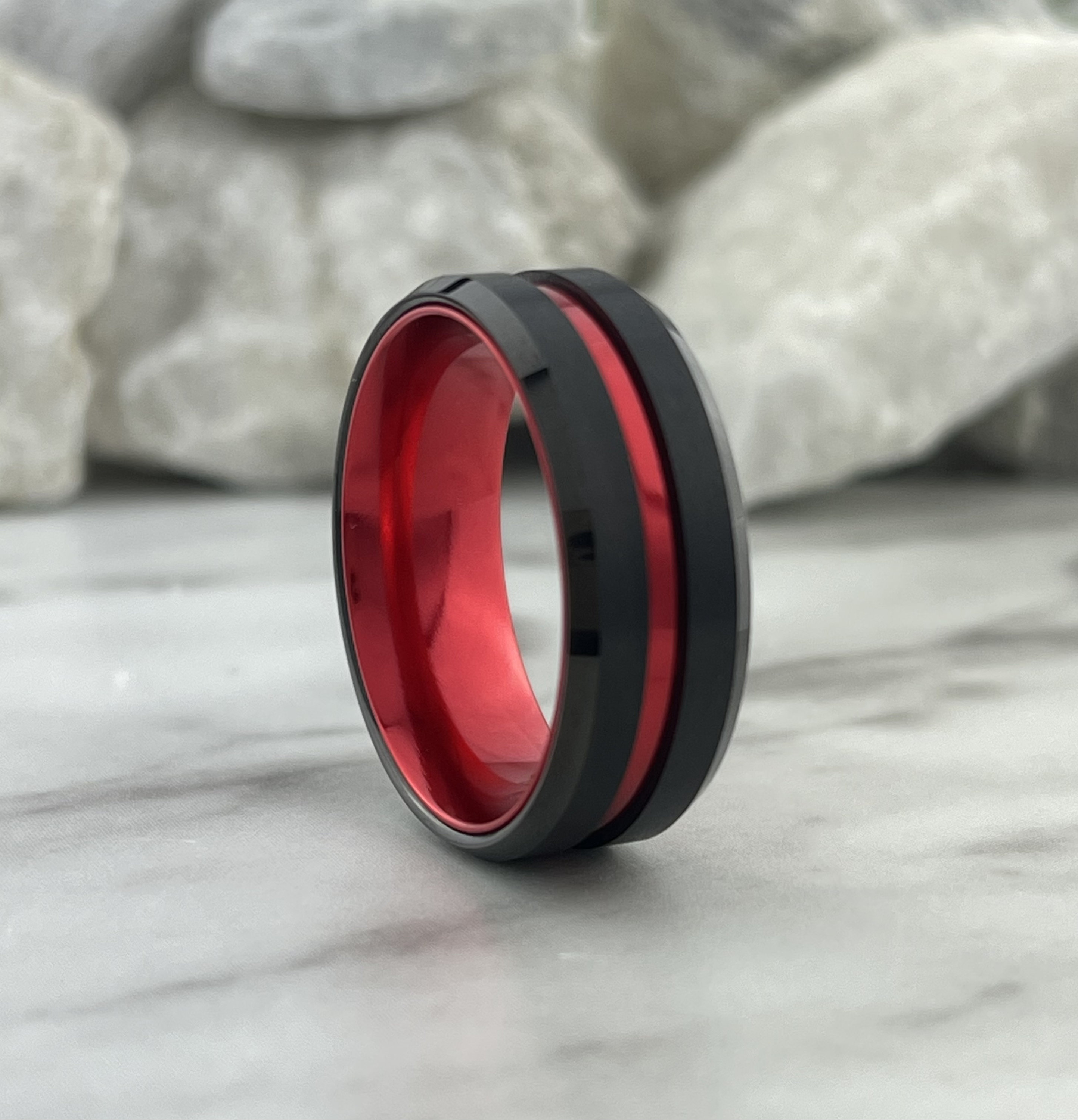 Mens Wedding Band Blue, Tungsten Ring Red 8mm, Mens Ring, Engagement R –  Bellyssa Jewelry