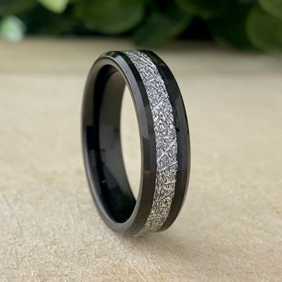 Meteorite Black Tungsten Ring Men Women Wedding Band Beveled 6MM Size 5 to 14 Male Anniversary Female Marriage Engagement Promise Love Gift