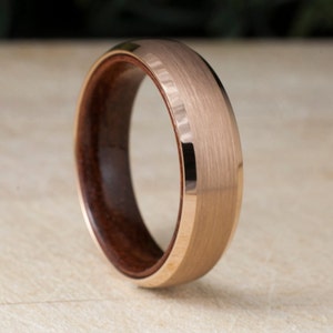 Rose Gold Tungsten Ring Wood Sleeve Wedding Band Brushed Design Men Women 6MM Comfort Fit Size 5 to 14 His Hers Anniversary Engagement Gift