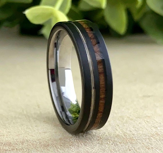 Black Grey Tungsten Weeding Ring Women Men Wood Groove Inlay 6MM Design Size 4 to 14 His Her Anniversary Band Engagement Unique Love Gift