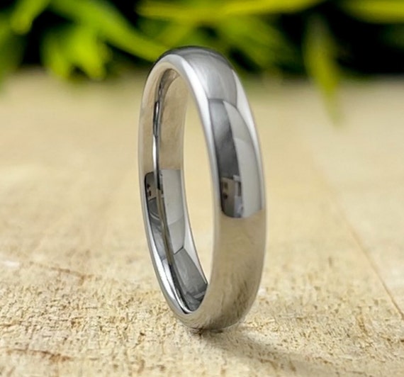 Classic Wedding Band Thin Women Men Tungsten Ring Domed Polish Design 4MM Size 4 to 14 Anniversary Gift His Her Engraving Promise Ring