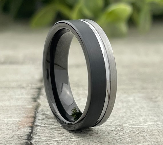 Black Wedding Anniversary Ring Grey Men Women Tungsten Ring 6MM Channel Brushed Design Size 4 to 14 His Her Engagement Promise Ring