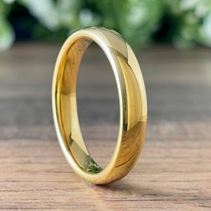 Thin Gold Tungsten Wedding Band, 4MM Polished Ring