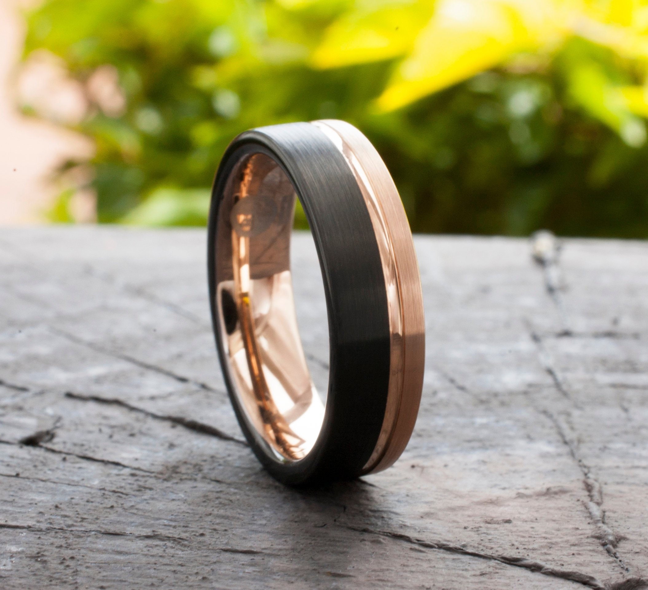 Hawaiian Koa Wood Rose Gold Tungsten Ring Rounded 6mm | KoaWood Ranch